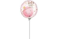 Foil Balloon - Mini - "Baby GIRL" - Small Moon - Pink - 23 cm